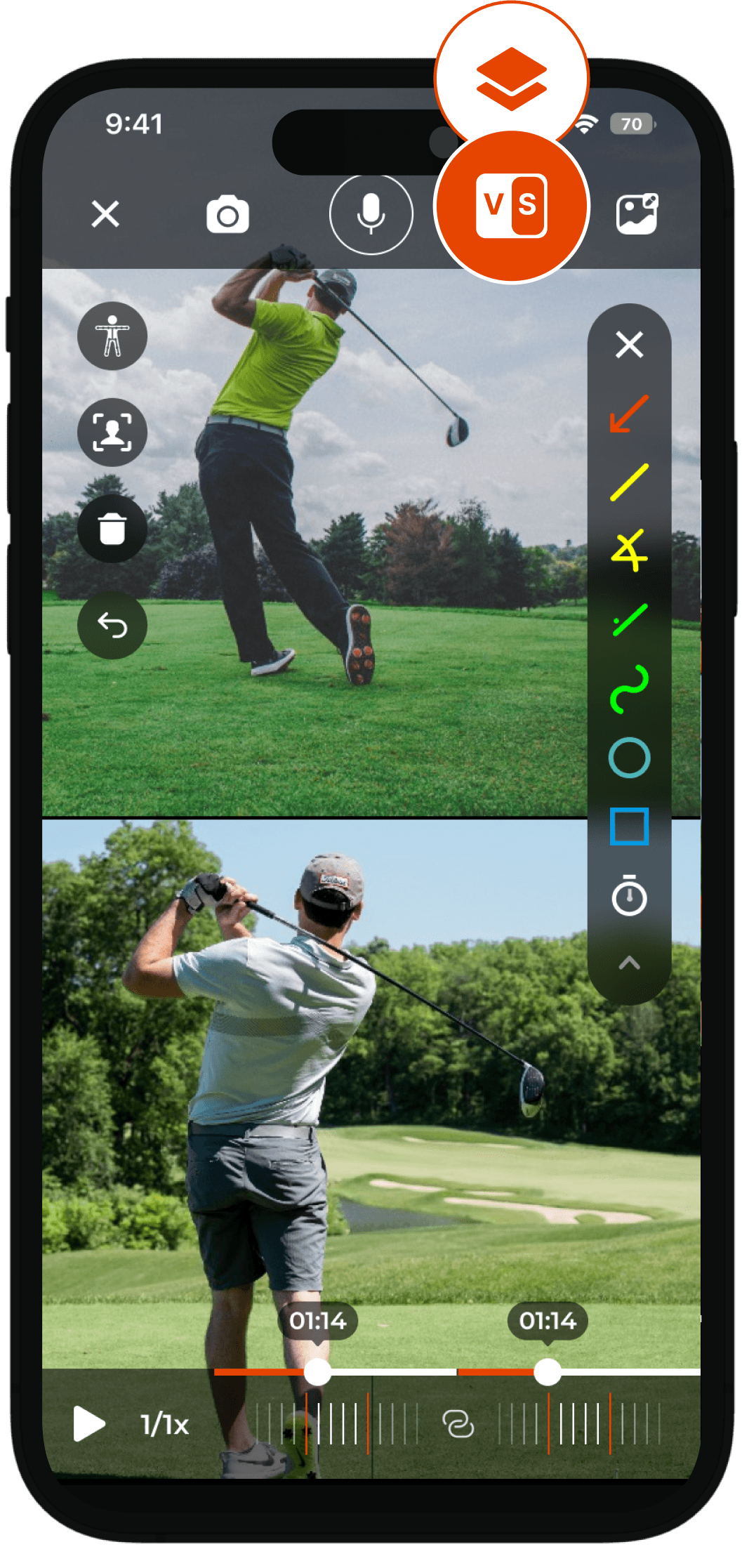 Side by side online golf swing video comparison for personalized coaching